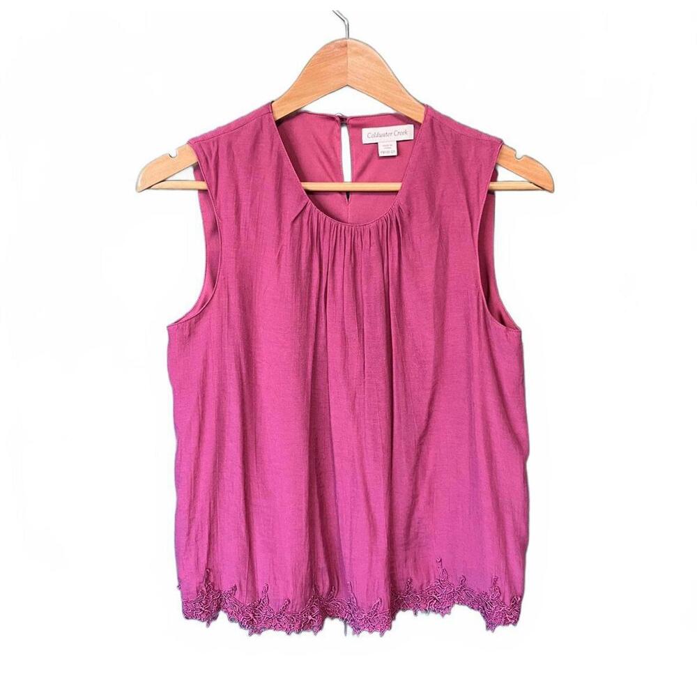 Coldwater Creek Grandmacore Boho Raspberry Pink Pintuck Lace Sleeveless Tank Top